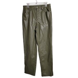 Divided H&M Pants Womens 10 Olive Green Faux Leather Tapered Straight Leg Soft